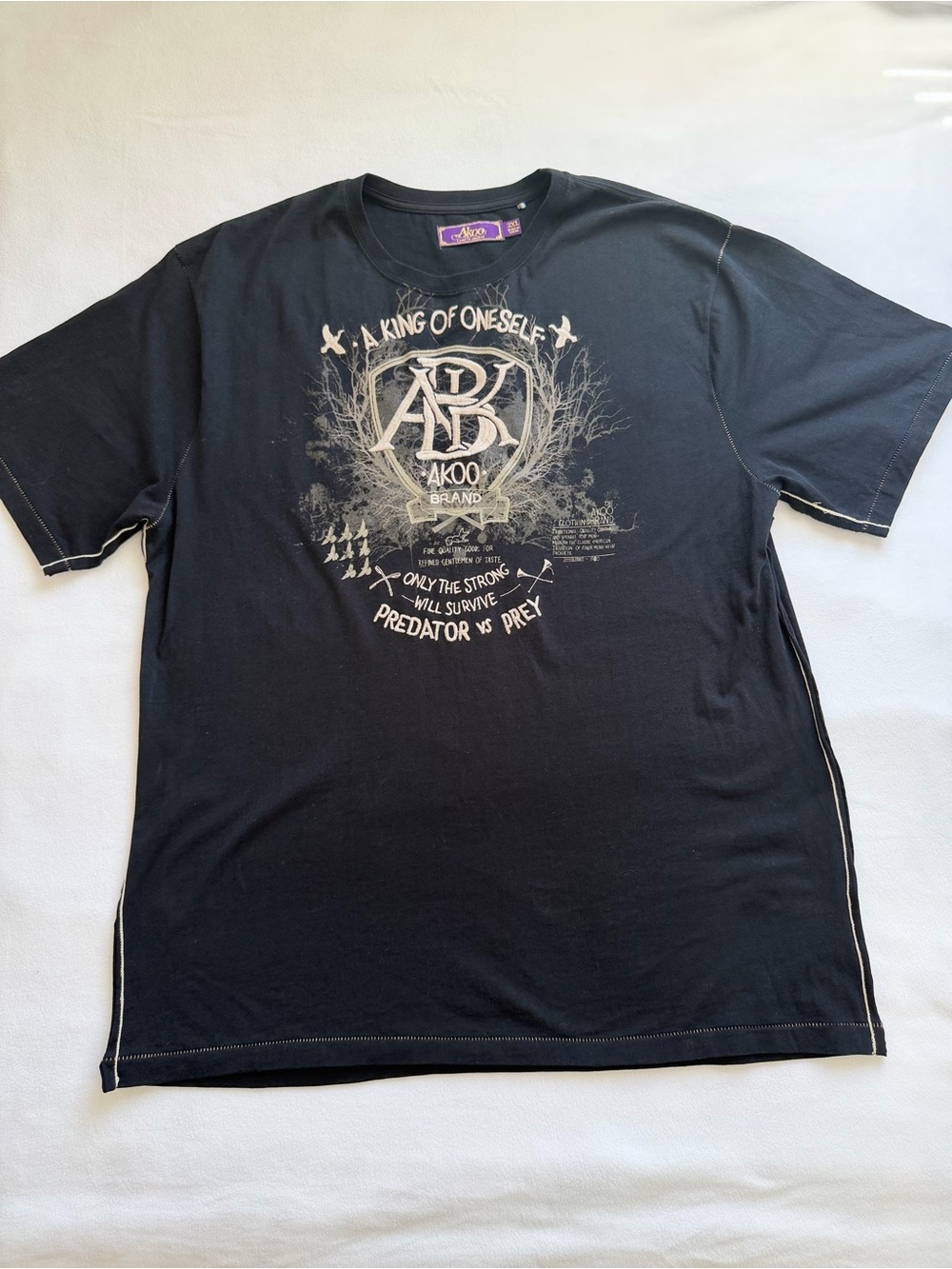 VTG Y2K AKOO Brand Graphic Tee Black White Contrast Stitch Men's Size 3XL